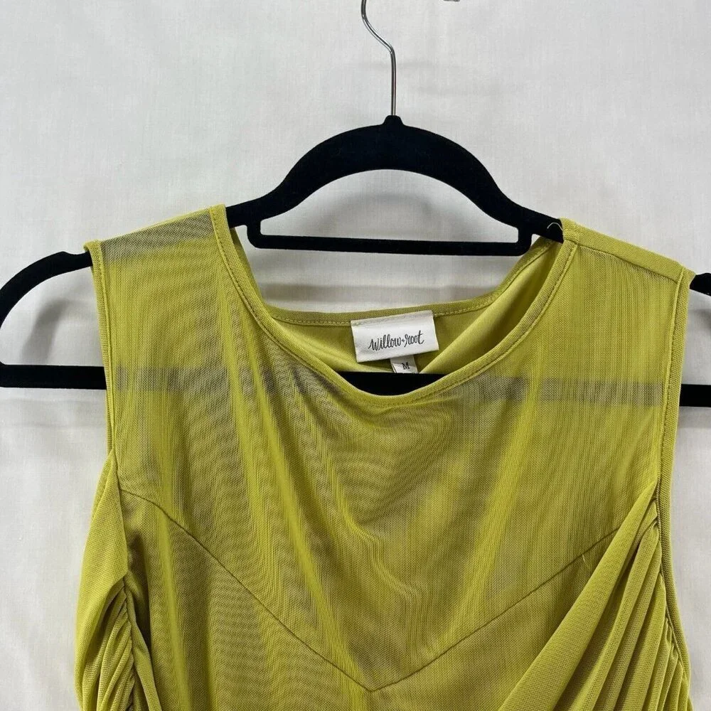 Willow & Root Tank Top Womens Size M Mesh Yoke Draped Sleeveless Blouse Yellow - Picture 4 of 12
